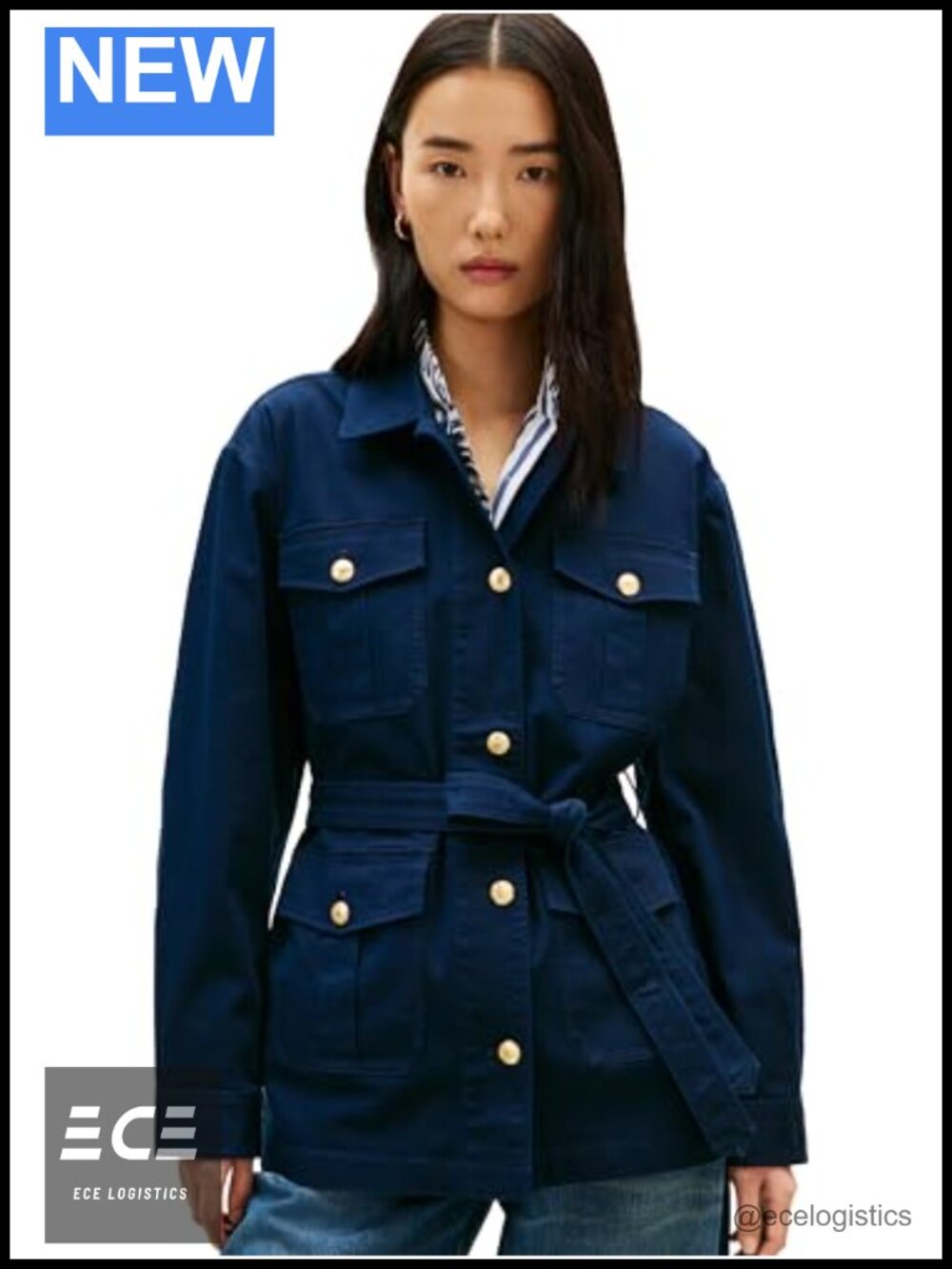 Lightweight Cotton Utility Jacket With Pockets and Button Detail